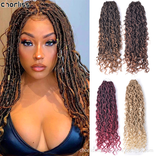 Wholesale River Goddess Locs With Curly Ends Preloop Crochet Hair Synthetic Crochet Braids Twist Braiding Goddess Faux Locs Hair
